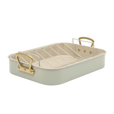 Gibson Home Broxton 2-Piece Nonstick Roaster Pan Rack 16 X 12 Inch Mint Green