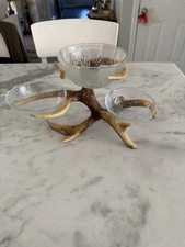 River's Edge Poly Resin Antlers  3-Bowl Candy Dish  Unique Outdoors Piece.