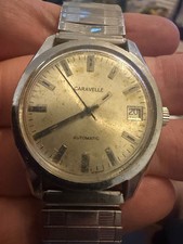 Vintage 1976 Caravelle Automatic N6 Date Silver Sunburst Dial Mens Watch 35mm