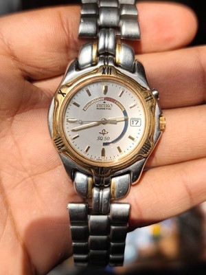 Vintage Seiko Kinetic SQ 50 5M42-0D70 Men's Watch 1996 Sapphlex Breitling Clasp