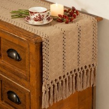 Brown Boho Table Runner Spring Burlap Coffee W/ Tassels 72 Inches Long Farmhouse