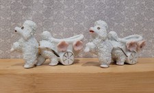 Vintage Japan Spaghetti Poodle Flower Cart Mini Planter Porcelain Figurine Set