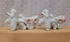 Vintage Japan Spaghetti Poodle Flower Cart Mini Planter Porcelain Figurine Set