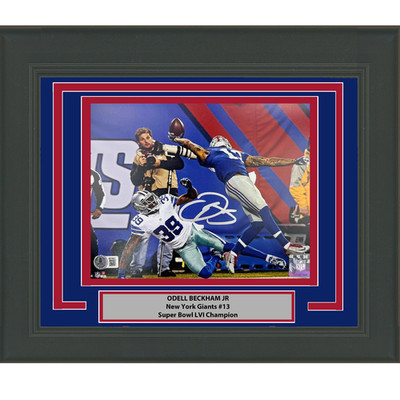 Framed Autographed/Signed Odell Beckham Jr. The Catch 8x10 Photo Beckett BAS COA
