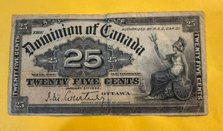 Dominion of Canada 1900 25 Cents Banknote Courtney Fine