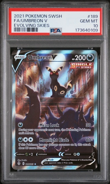 2021 POKEMON SWORD & SHIELD EVOLVING SKIES #189 FULL ART/UMBREON V PSA 10