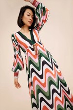 Auth Farm Rio Maxi Dress Multicolor Wave Gradient, Size Large L Resort Vacation