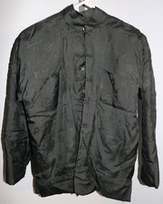 Vintage Plum Blossoms Oriental Jacket Black Mandarin Chinese Boho Size Medium