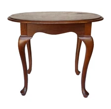 Vintage Ethan Allen Cherry  Wood Queen Anne Style Legs Oval End Side Table