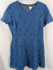 J Crew Blue Lace Cap Sleeve Fit and Flare Dress Size 14