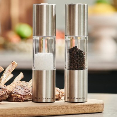 Cole & Mason Oslo Salt & Pepper Mill Set Stainless Steel Adjustable Grinders New