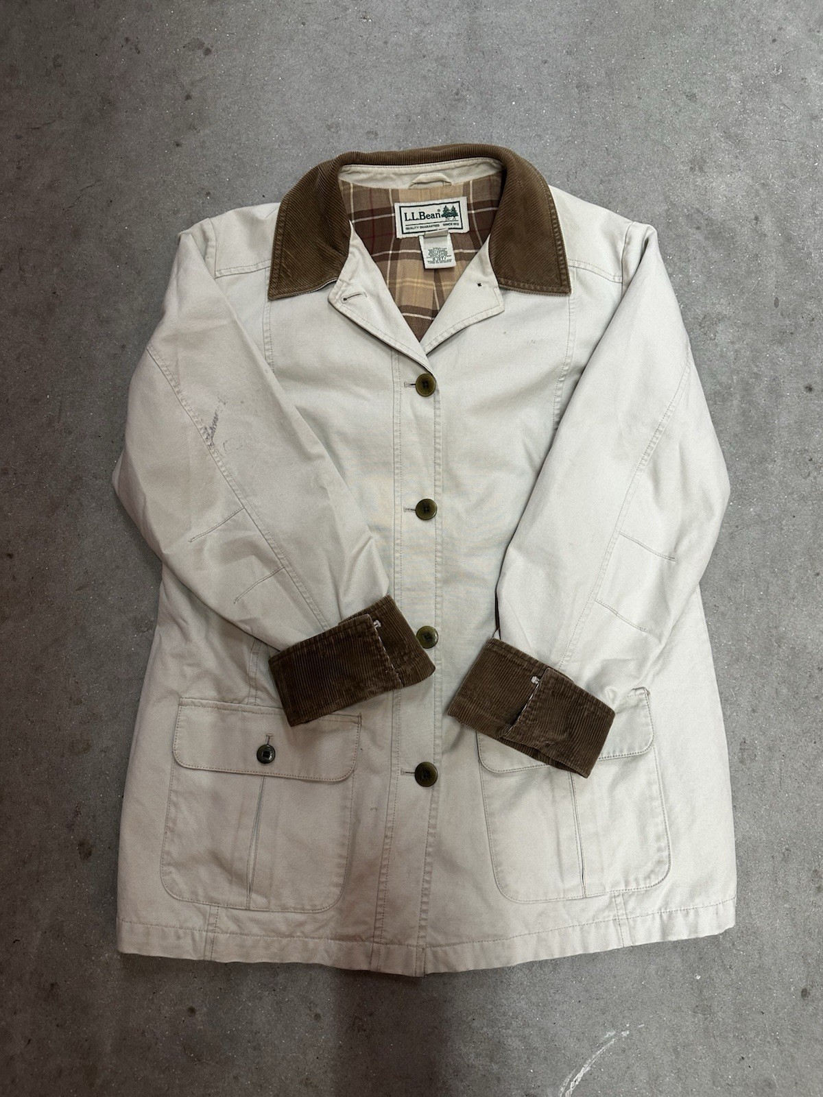 Vintage LL Bean Chore Jacket Flannel Lined Faded Tan Made In USA Medium