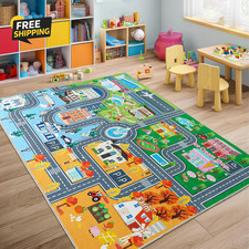 Kids Car Play Rug 3x4 Road Traffic Playmat Washable Non Slip City Track Carpet
