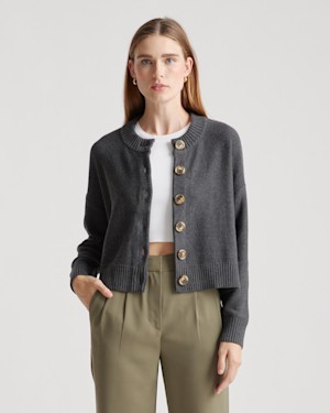 Quince Women 100% Organic Cotton Cropped Cardigan Charcoal Sleeved Top S