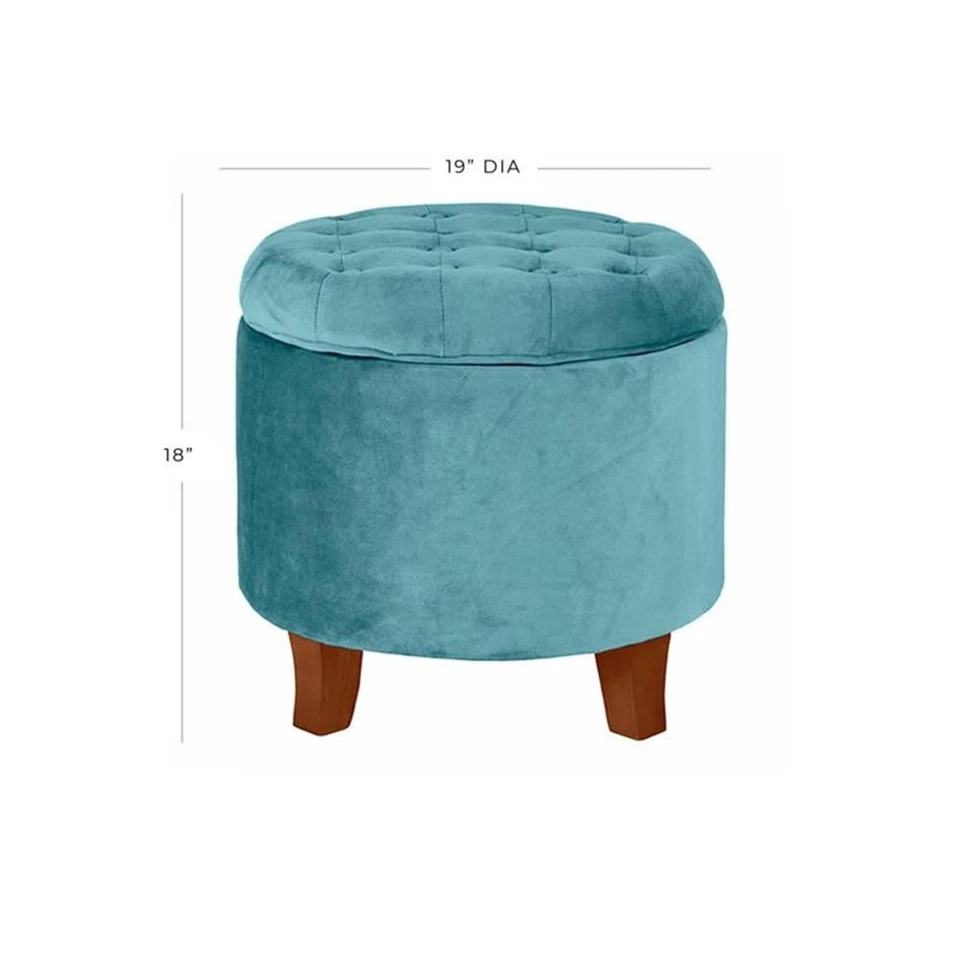 HomePop Round Transitional Wood and Velvet Ottoman with Storage in Blue - Image 4 of 4