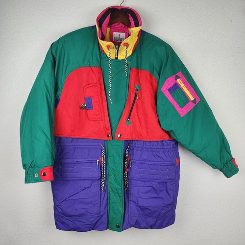 Giacca Unisex 80s 90s J Gallery Colorblock Snow Ski Down Winter Coat Jacket M - Picture 1 of 18