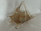 VTG Murano Pulled Art Glass Large Basket with Handle Murano Sticker. Orange/Blue