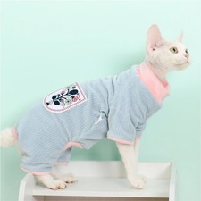 Sphynx Cat Clothes Soft Green Striped 4-legged Jumsuit For Kittnes Dogs OverSize