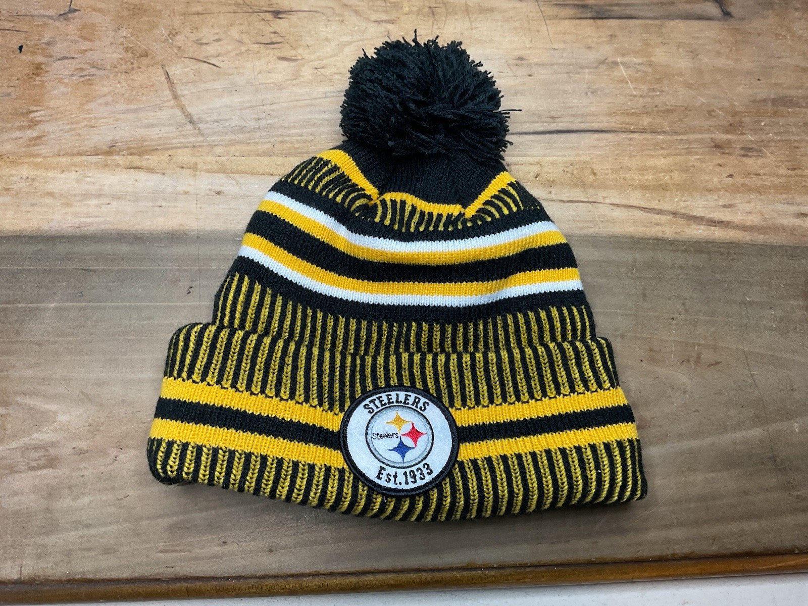 NEW ERA Pittsburgh Steelers Beanie with Pom 100 Year Black/Yellow NFL Hat  Ba7