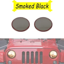 ⭕ Smoked Black Front Headlight Lamp Guard Trim Cover For Jeep Wrangler JK 07-17