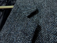 Vintage Blue Grey Herringbone HARRIS TWEED Sport Coat 46 R Made in France 