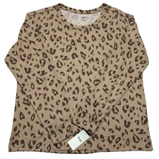Jenni Women’s Sleep Shirt Large Brown Animal Print Long Sleeve Crew Neck Tee NWT