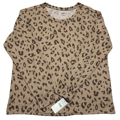 Jenni Women s Sleep Shirt Large Brown Animal Print Long Sleeve Crew Neck Tee NWT