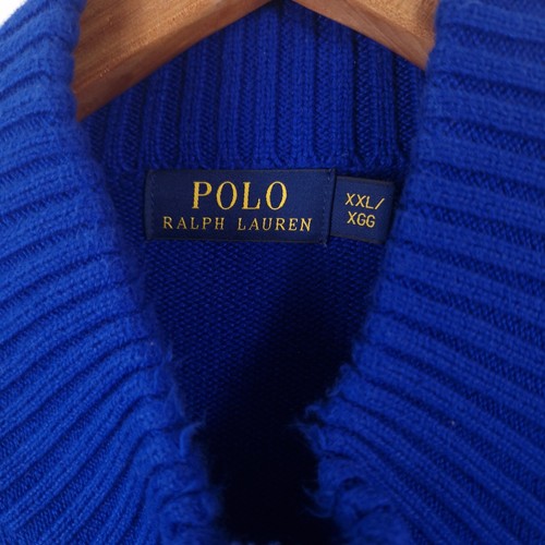 Mens Ralph Lauren 1/4 Zip Blue Knit Jumper Quarter Zip Pullover 2XL XXL - Picture 6 of 8