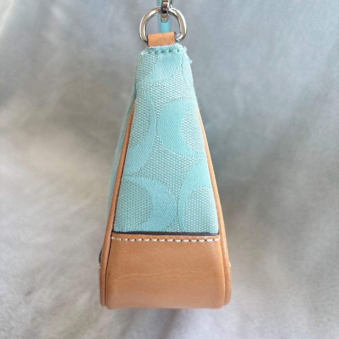 Coach 6094 Signature Demi Pouch Baguette Light Blue Tan Leather