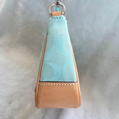 Coach 6094 Signature Demi Pouch Baguette Light Blue Tan Leather