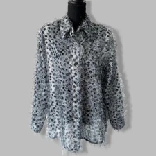 Vintage CDW Creative Design Works Animal Print Fuzzy Button Down Shirt Size M