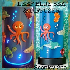 Scentsy TEAR DROP DIFFUSER + DEEP BLUE SEA Shade Retired Nite Lite ! 2 Boxes New