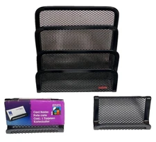 Home Office Basics Black 3 Section Letter Organizer 2 Business Card Holders