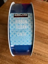 Kirkland Wire-Edged Ribbon 1.5" Wide 50 YD Blue Satin Woven Border Stripe Ribbon