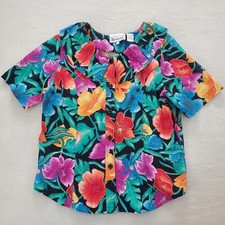 Vintage bright floral tropical shirt womens small