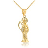 Santa Muerte Fine 10k Gold Charm Necklace Santa Muerte Fine 10k Gold Charm Necklace