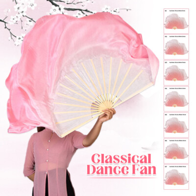 Half Circle Double Side Fan Women Folk Dance Long Flutter Fan Veils Bamboo New