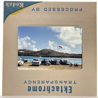 Vintage 35mm Slide Classic Cars Parked At The Lake Ski Kite #1