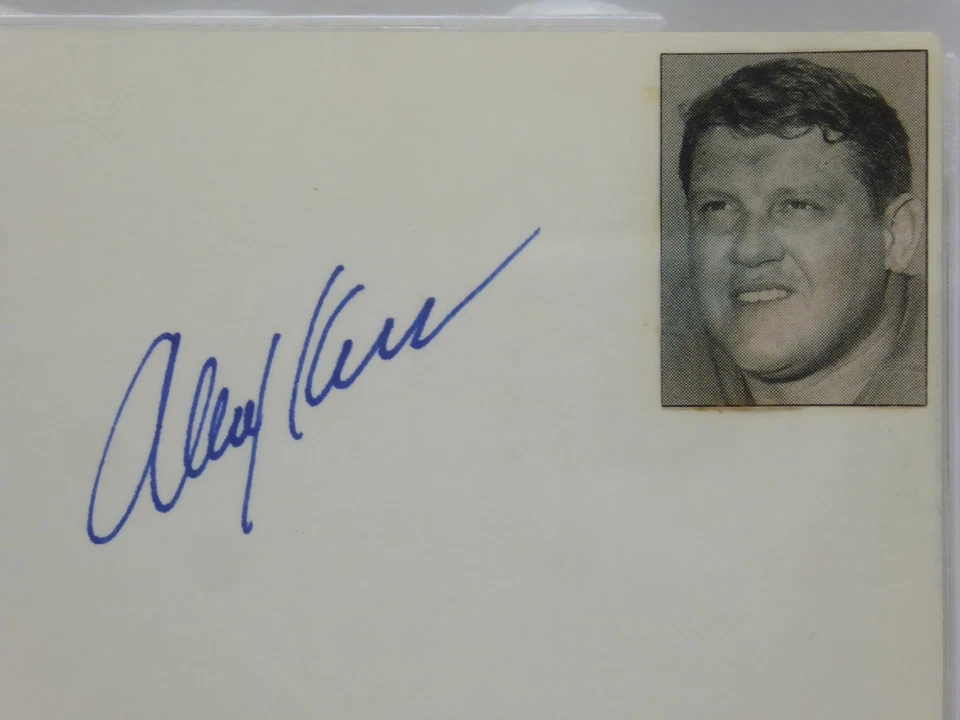 Tarjeta índice firmada por Alex Karras en losa 3x5 director Detroit Lions Beckett certificado de autenticidad Foto 2 de 3