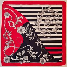 SCARF VINTAGE AUTHENTIC FLORAL STRIPED ART RED BLUE 27" SQUARE