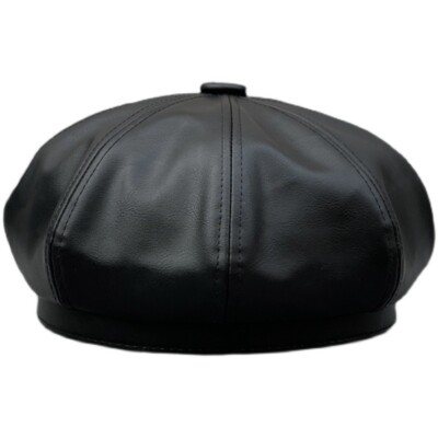 Black Vintage Lady Faux Leather Beret Beanie Hat Cap Newsboy  display picture 2