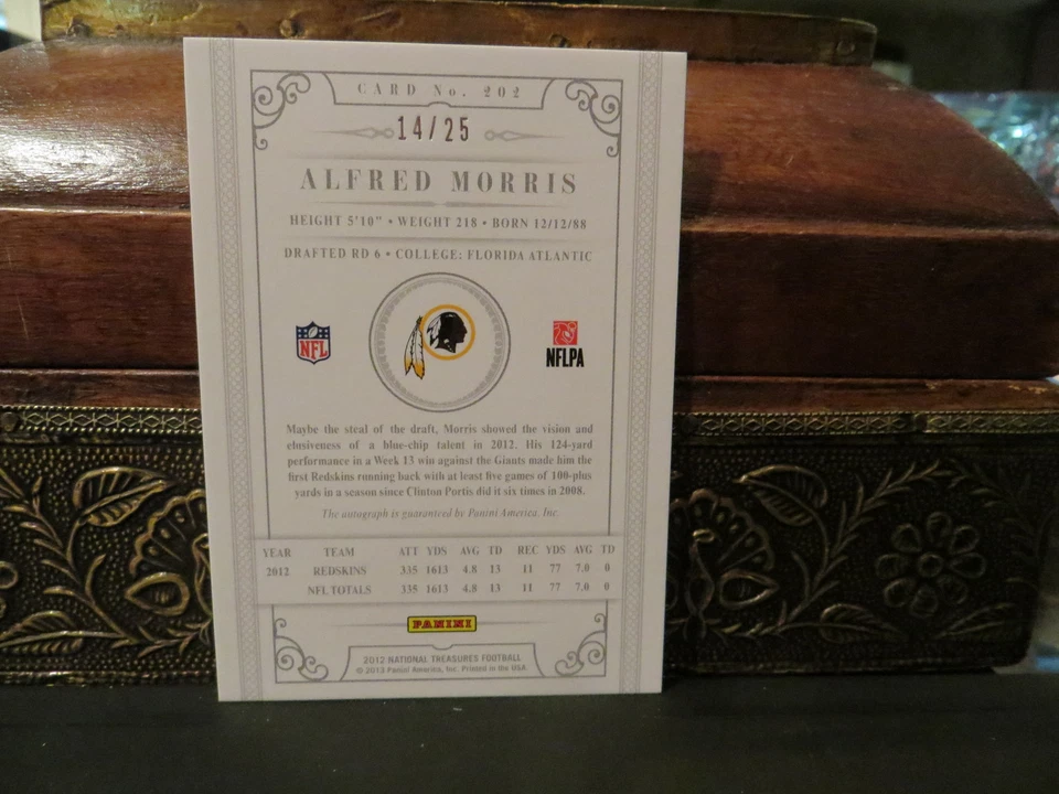 National Treasures Rookie Autograph Redskins Auto Alfred Morris 14/25  2012 - Image 3 of 4