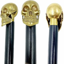 Victorian Style Brass Skull Head Design Cane Black Wooden Stick Vintage Gift