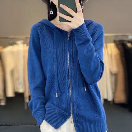 Women Tops Coat Sweater Hoodie Knitted Cardigan Hooded Casual Zipper Cashmere - Picture 10 of 25