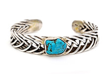 Mens Womans Tribal Artisan Turquoise Gemstone Sterling Silver 925 Cuff Bracelet