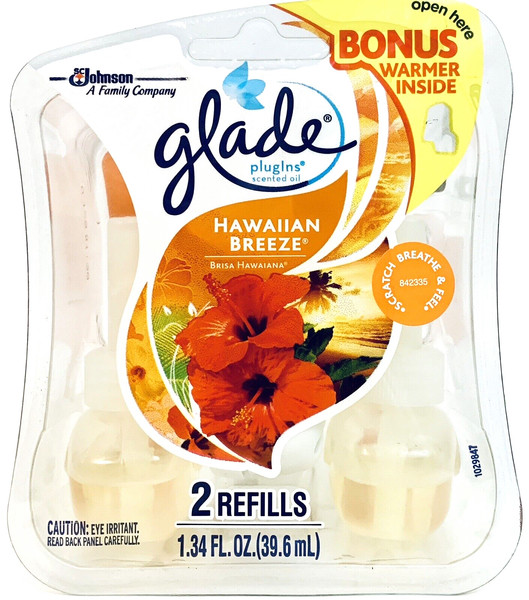 Glade Plugins Hawaiian Breeze 2 recambios de aceite perfumado y 1 calentador 1,34 OZ