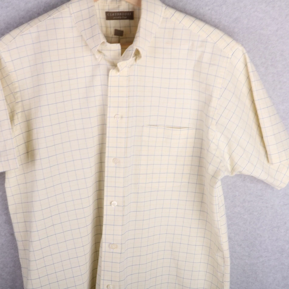 Camisa social masculina casual Claybrooke sem rugas amarelo azul xadrez botão para baixo G - Imagem 2 de 4