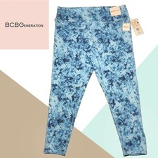 New BCBG High Waisted Leggings Yoga Pants Stretchy Storm Blue Print Womens Sz XL
