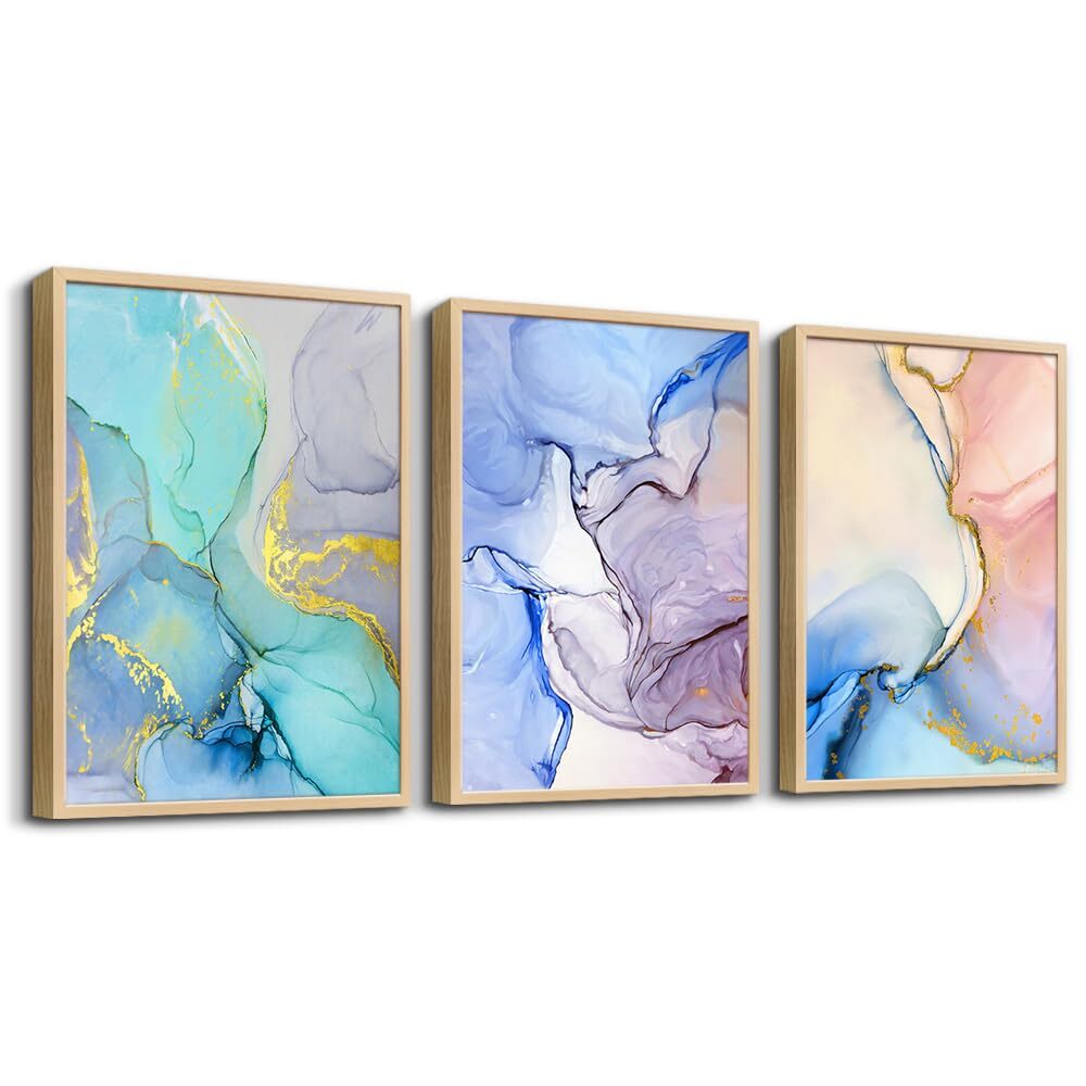 Natural Wood Framed Abstract Wall Art For Living Room Wall Decoration For Bed...