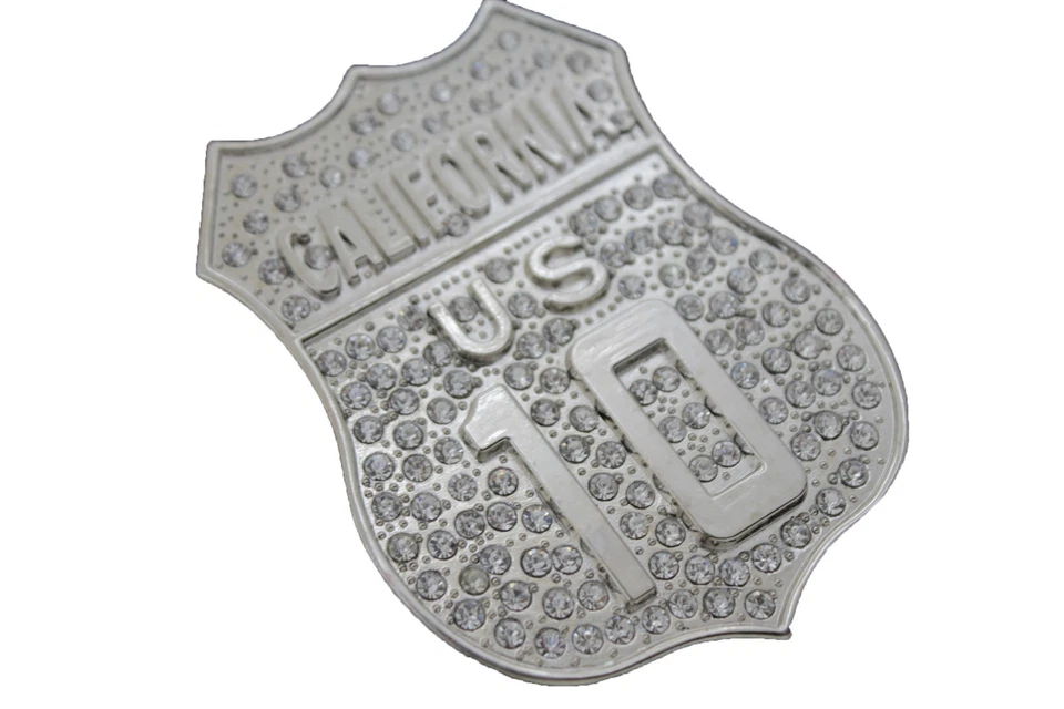 Uomo Argento Colore Metallo Cintura Fibbia Ca Stato California 10 Freeway Bling - Immagine 2 di 4